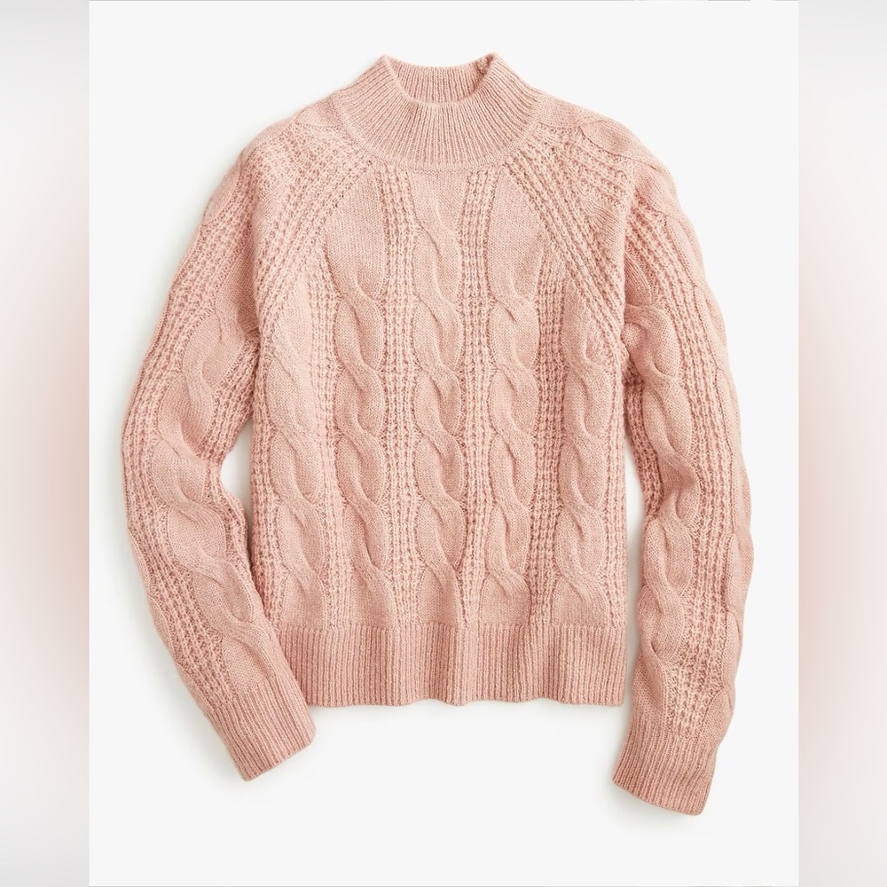 J. CREW mock neck cable‎ knit sweater size medium pink alpaca blend